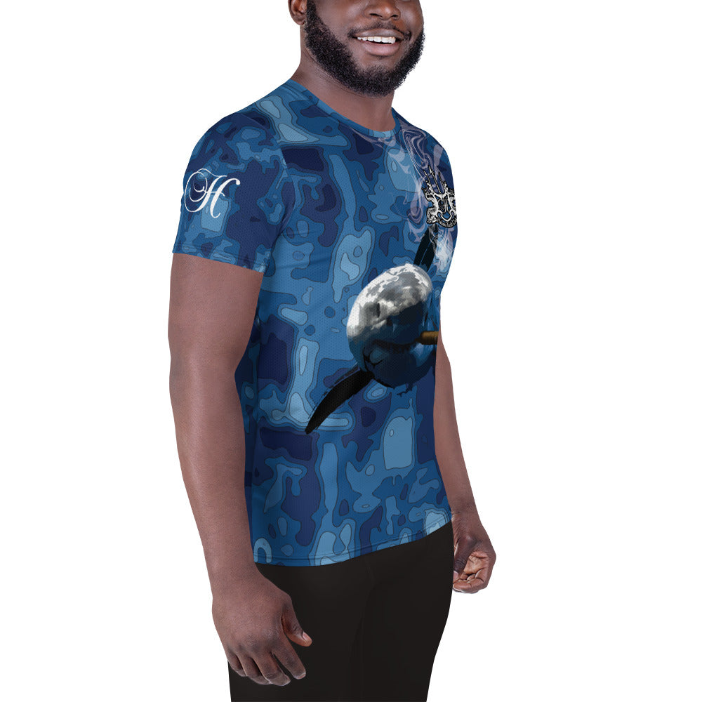 HYC- Habana Yacht Club- All-Over Print Men's Athletic T-shirt BLUE SHARK