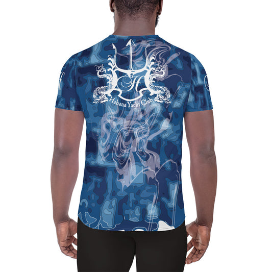 HYC- Habana Yacht Club- All-Over Print Men's Athletic T-shirt BLUE SHARK